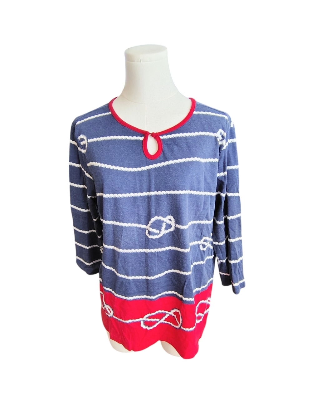 Rebecca Malone Nautical Red Blue and White Sailing Yachting Blouse Size Large